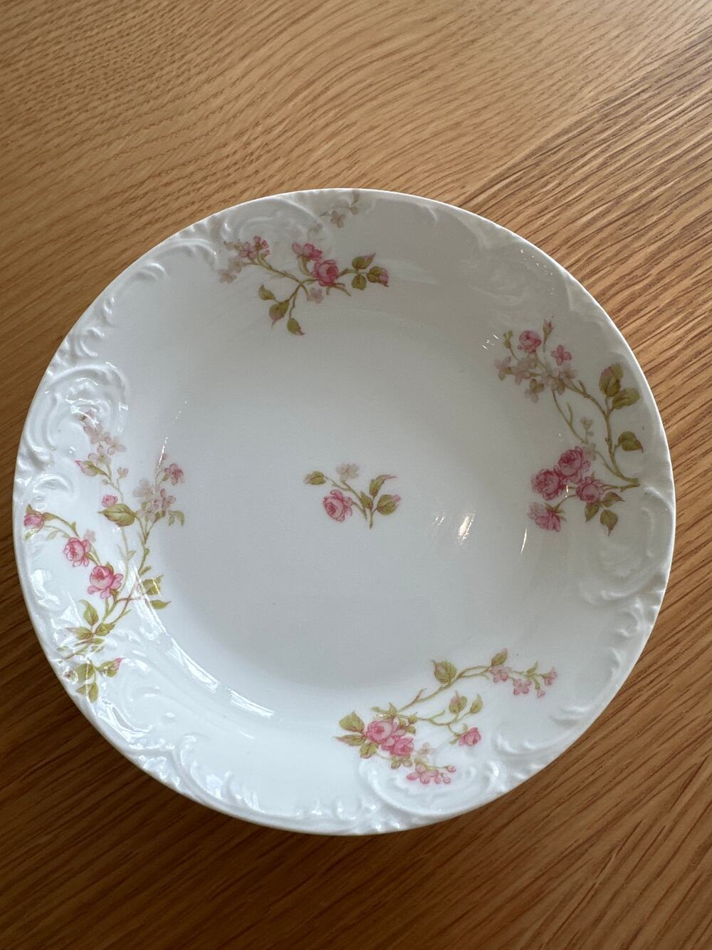 Haviland & Co Limoges France 5 1/8" Pink Rose Embossed Fruit Dessert Sauce Plate